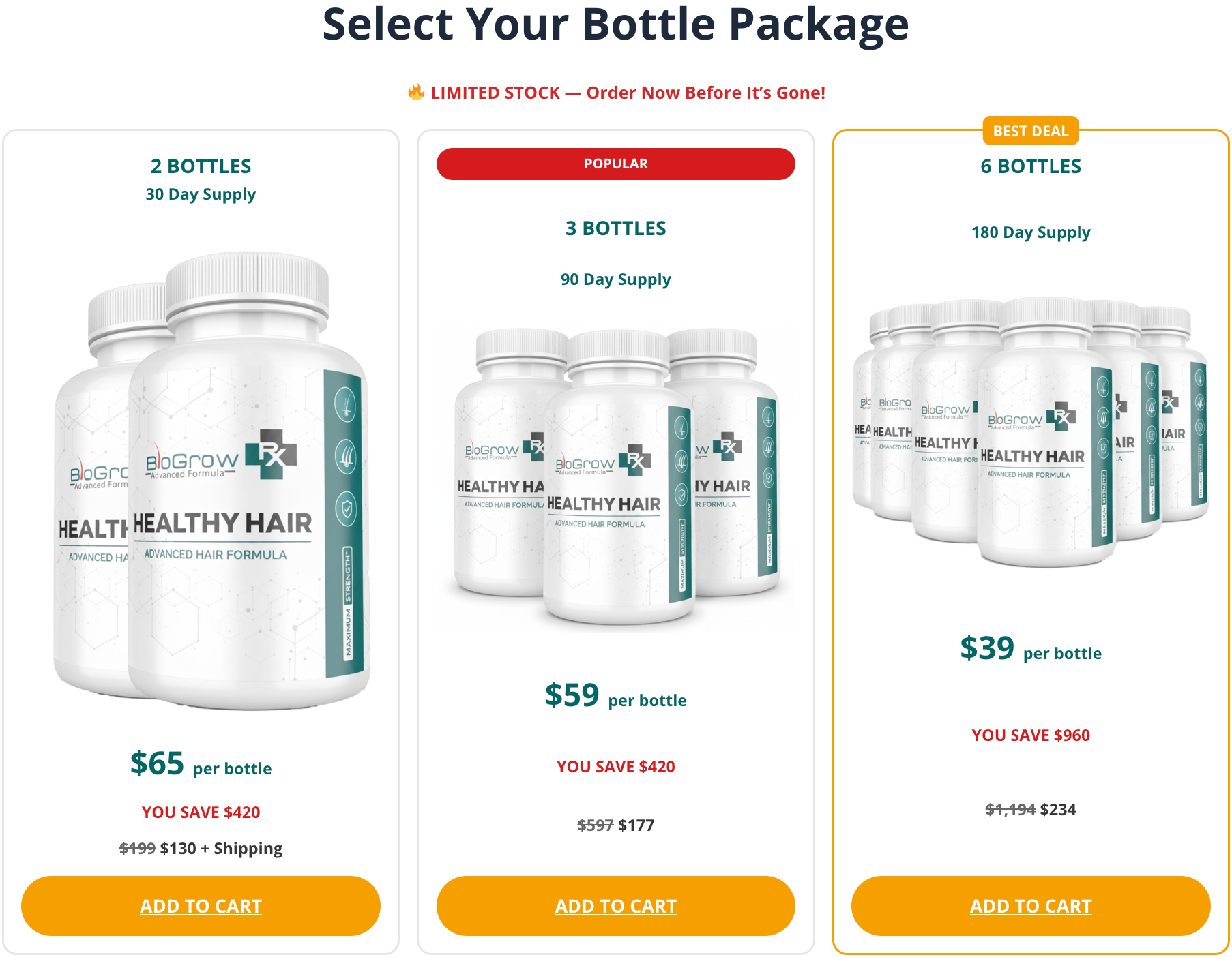 BioGrow pricing — 2, 3, and 6 bottle packages